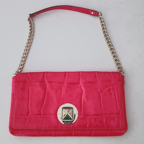 Kate Spade Pink Patent Leather Clutch With Gold Chain Handles GORGEOUS! - Picture 1 of 12